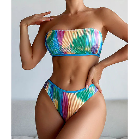 Andry® | Bunter Bandeau-Rippen-Bikini aus Brasilien